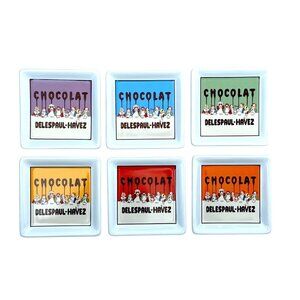 Pottery Barn Delespaul-Havez Chocolat Ceramic Coasters Colorful Retro Graphics S